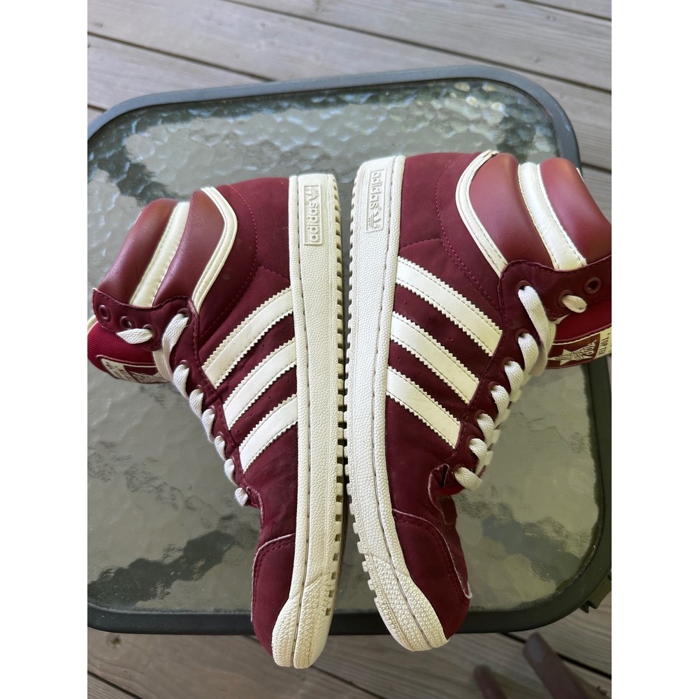 Adidas Top Ten High Top Sneakers Maroon White Stripe Shoes Size Men's 8.5 - Picture 10 of 14